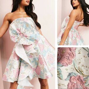 ASOS Luxe Pink Metallic Floral Bandeau Corsage Skater Mini Dress
